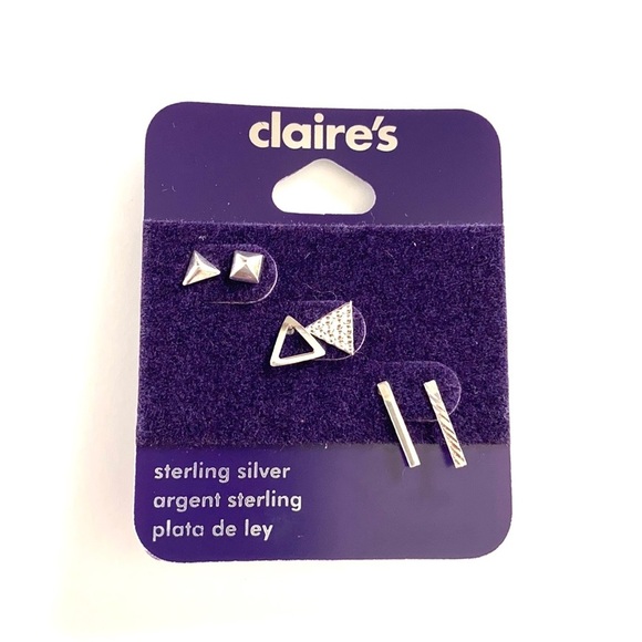Claire’s set of (3) sterling silver of earrings, NWT, Original Sealed Packaging - Picture 1 of 3